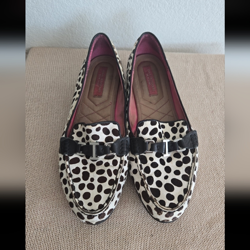 Isaac Mizrahi Black and White Dalmatian Print Loafers with Pink Lining